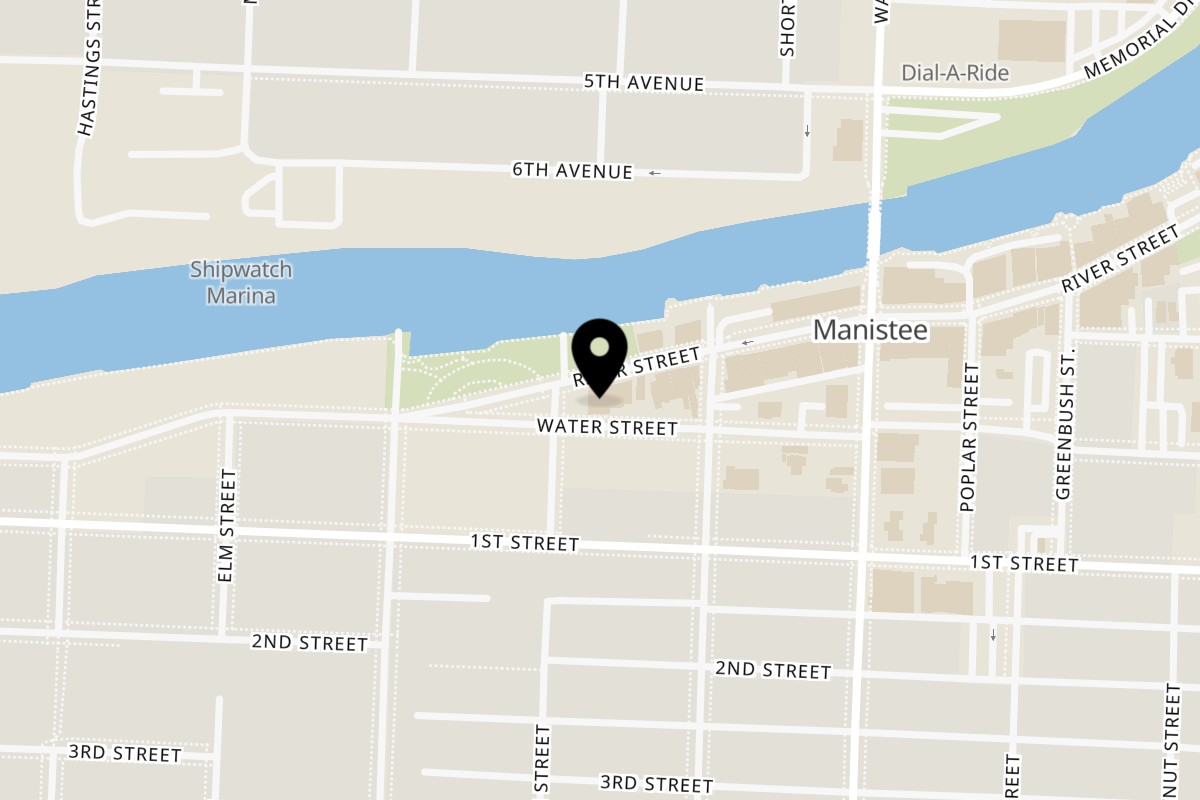 Map showing the location of The Outsider on 457 River St in Manistee